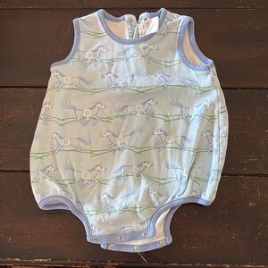 Blue Horse Print Baby Romper